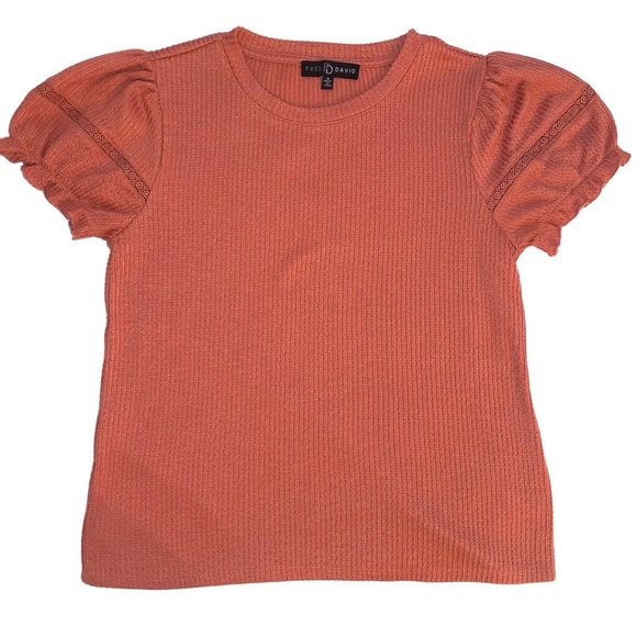 Women Knit Top Short Sleeve Sandy Brown Size M - Picture 1 of 4